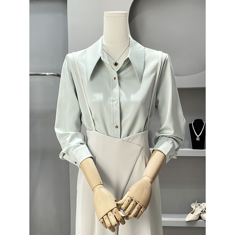Women Formal Wear Korean - Long Sleeve Shirts Womens Chiffon Blouse