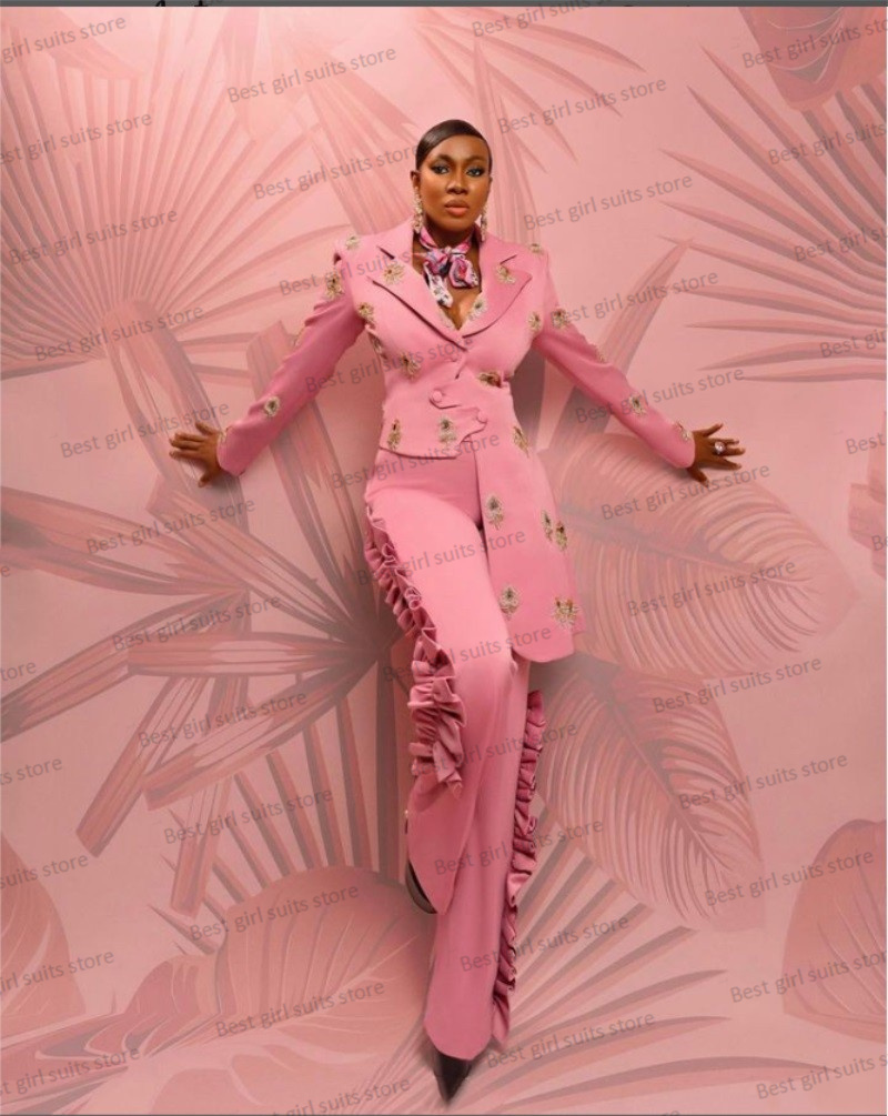 Women Formal Wear Trousers - Pink Wedding Women Suit Set Blazer+Straight