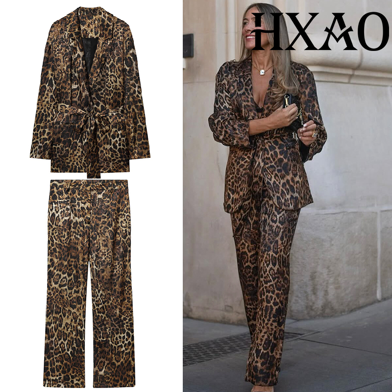 Women Formal Wear Set - HXAO Leopard Pants Sets 2 Piece