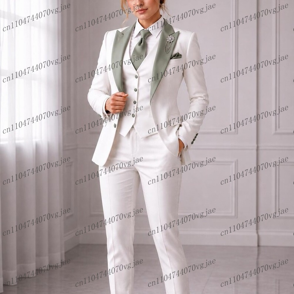 Blazer Set Women Formal - Mint Green Collar White Formal Business