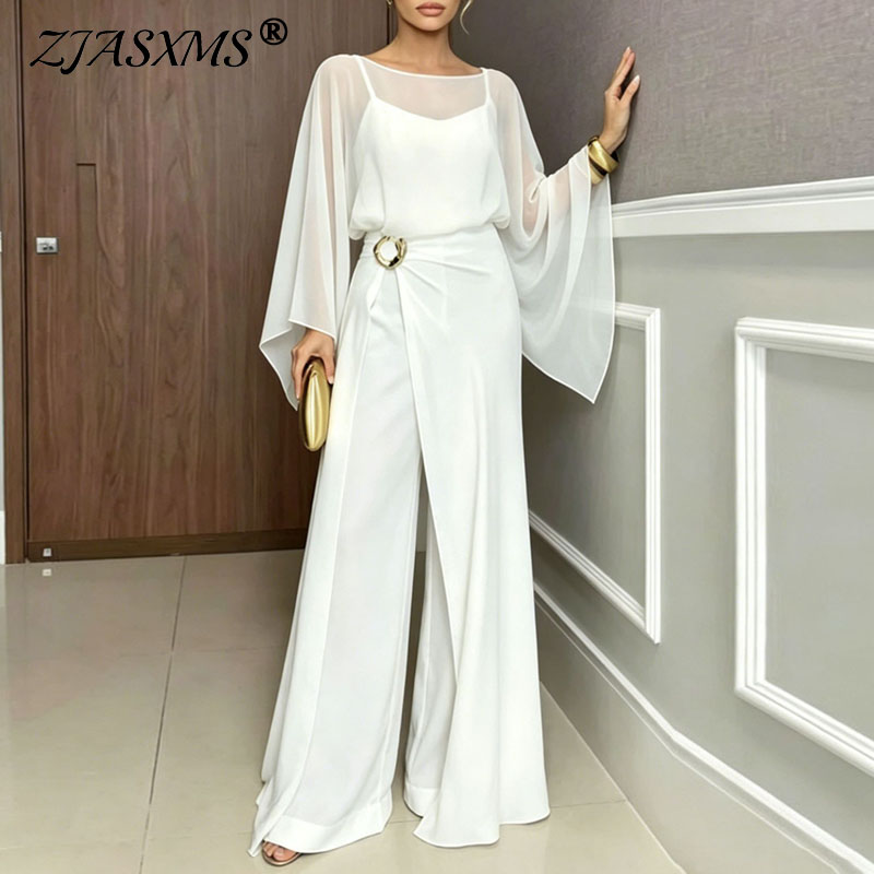 Women Formal Wear Set - Women Formal Jumpsuit 2Pcs Set Sheer