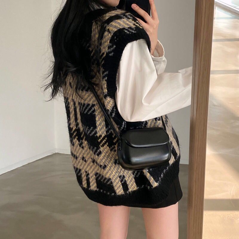 Plaid Lady Sweaters Tops 2025  - Women Formal Wear Korean review and price