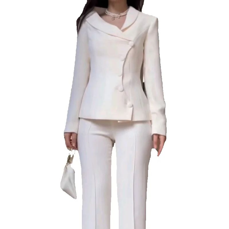 White Women Suits Set 2 Piece  - Women Formal Wear Trousers review and price
