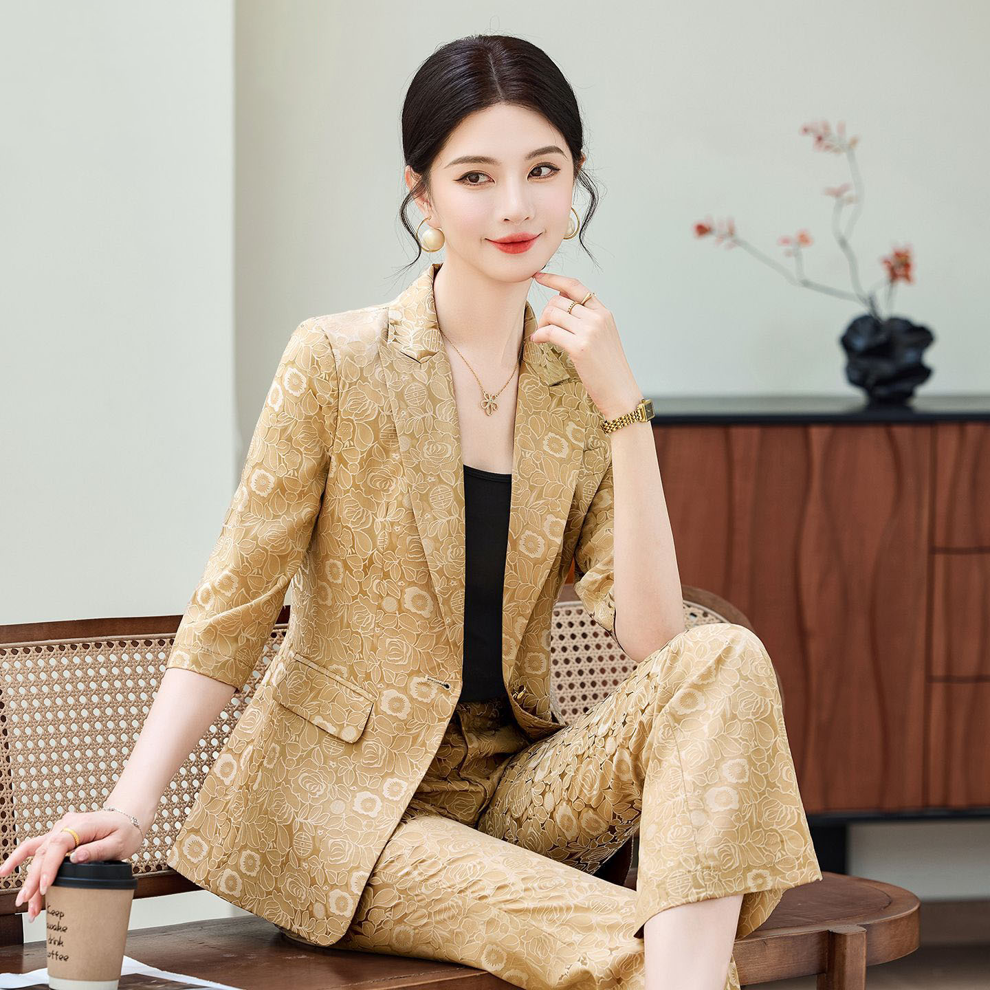 Fashion Apricot Half Sleeve Pr - Women Formal Wear Trousers review and price