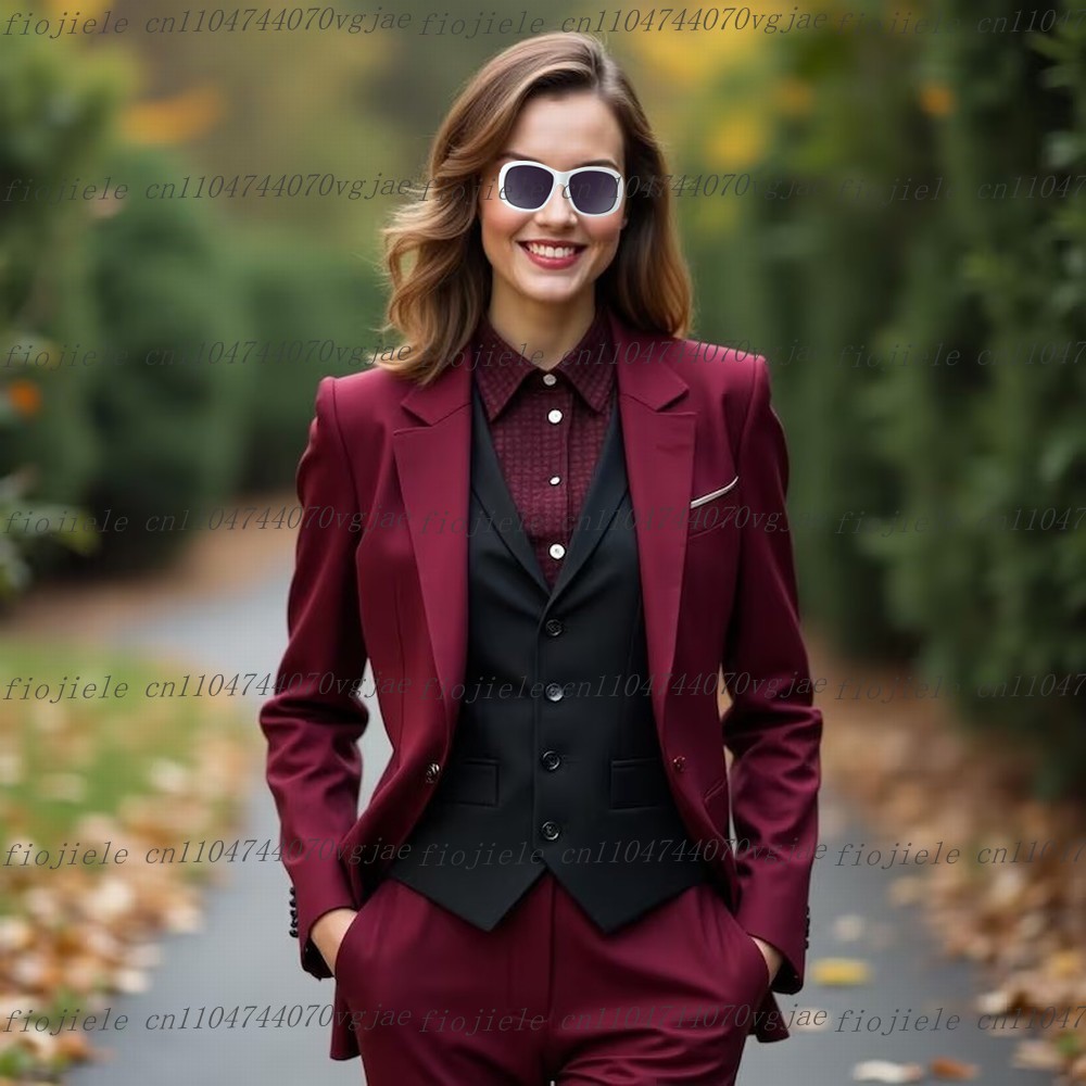 Burgundy And Black Formal Busi - Blazer Set Women Formal review and price