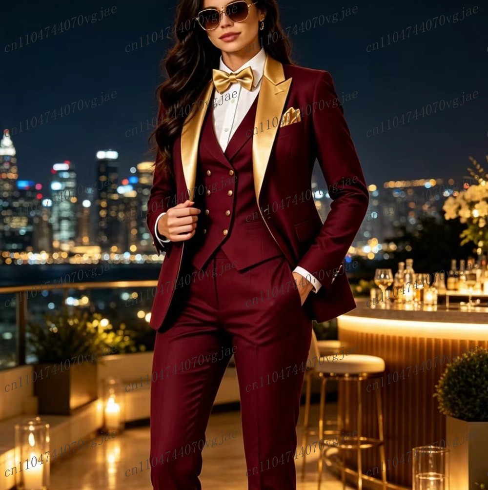 Gold Collar And Burgundy Forma - Blazer Set Women Formal review and price
