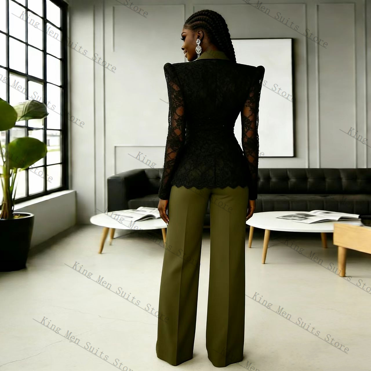Green Black Lace Women Suit Se - Women Formal Wear Trousers review and price