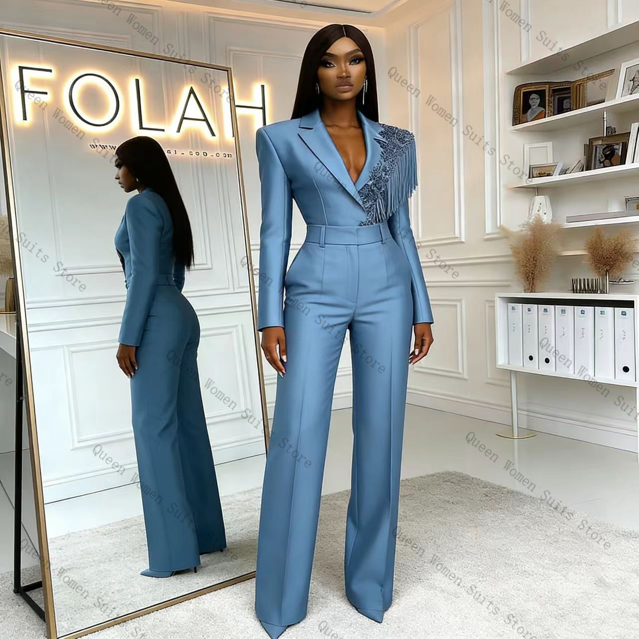 Tassel Blue Women Suit Pants S - Women Formal Wear Trousers review and price