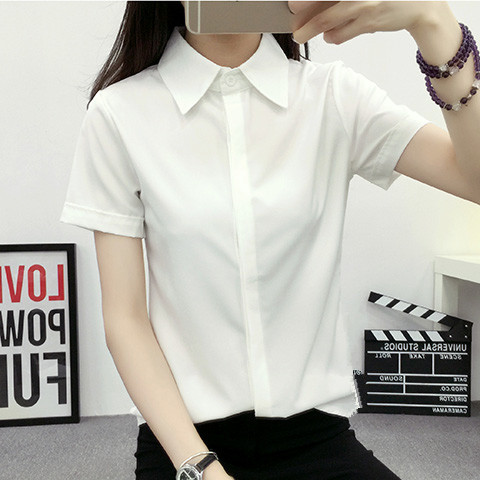 White Loose Short Sleeve Shirt - Women Formal Wear Korean review and price