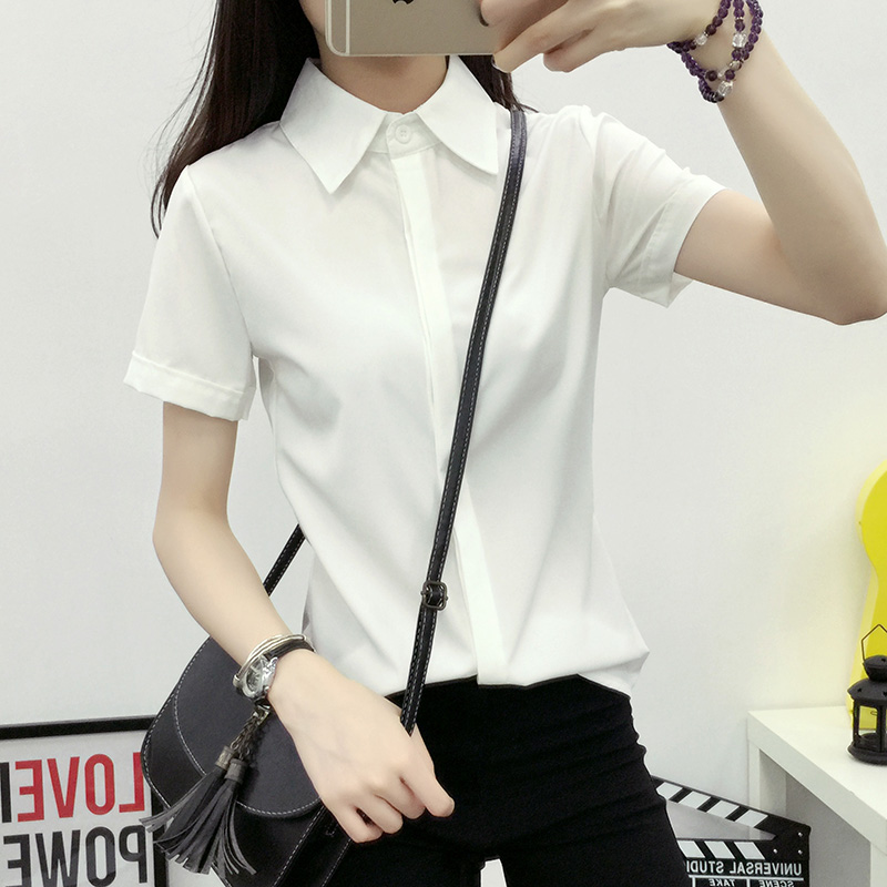 White Loose Short Sleeve Shirt - Women Formal Wear Korean review and price