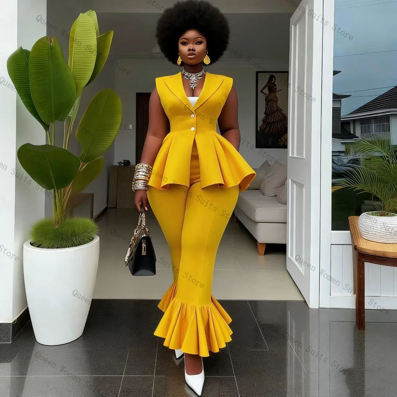 Yellow Women Suit Pants Set 2  - Women Formal Wear Trousers review and price