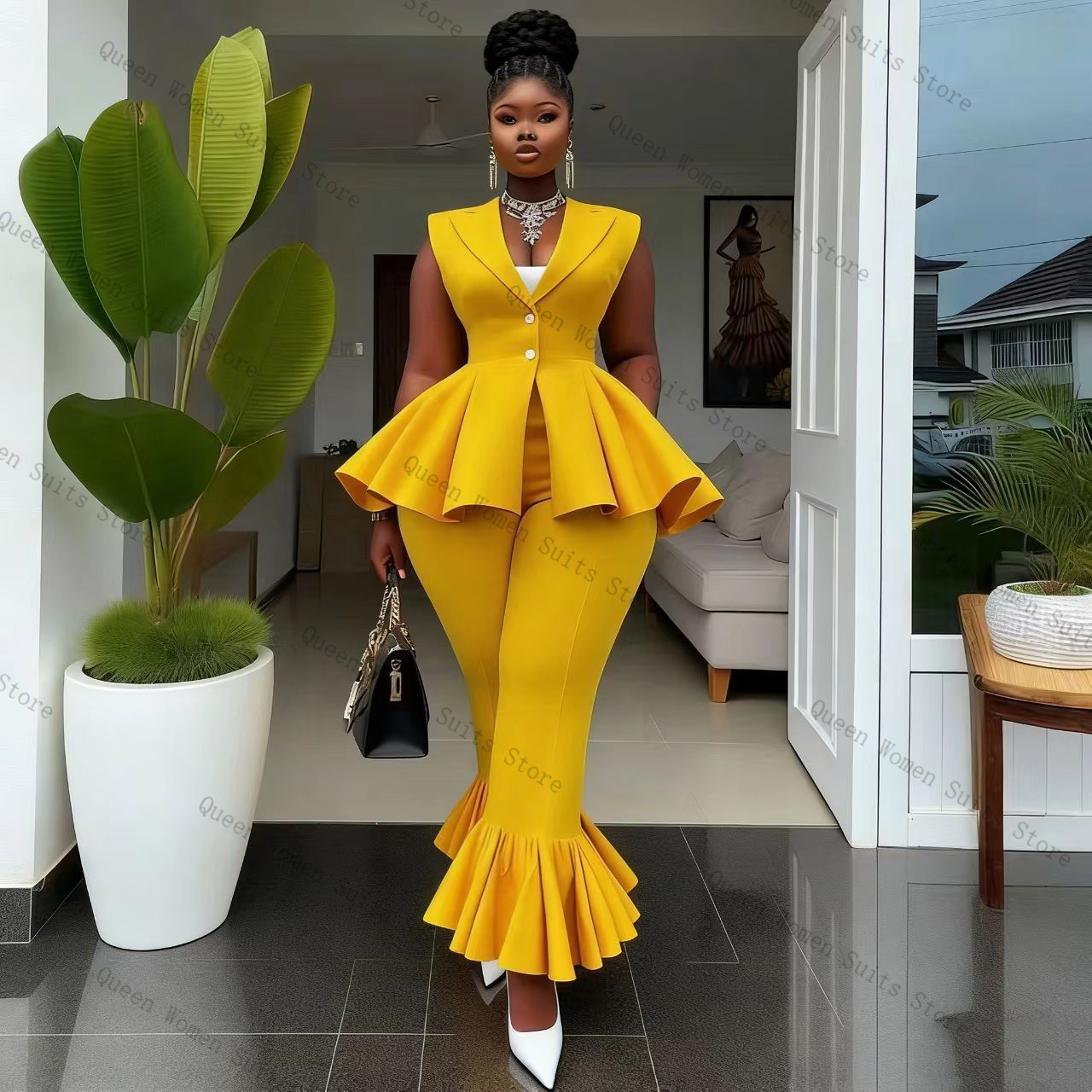 Yellow Women Suit Pants Set 2  - Women Formal Wear Trousers review and price
