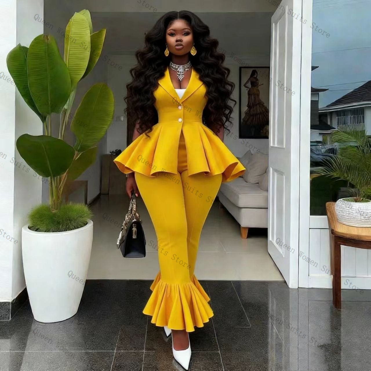 Yellow Women Suit Pants Set 2  - Women Formal Wear Trousers review and price