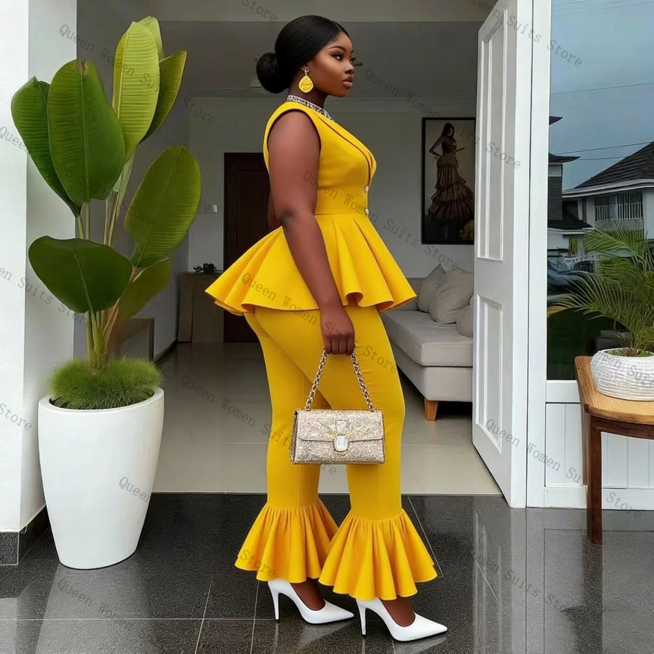 Yellow Women Suit Pants Set 2  - Women Formal Wear Trousers review and price