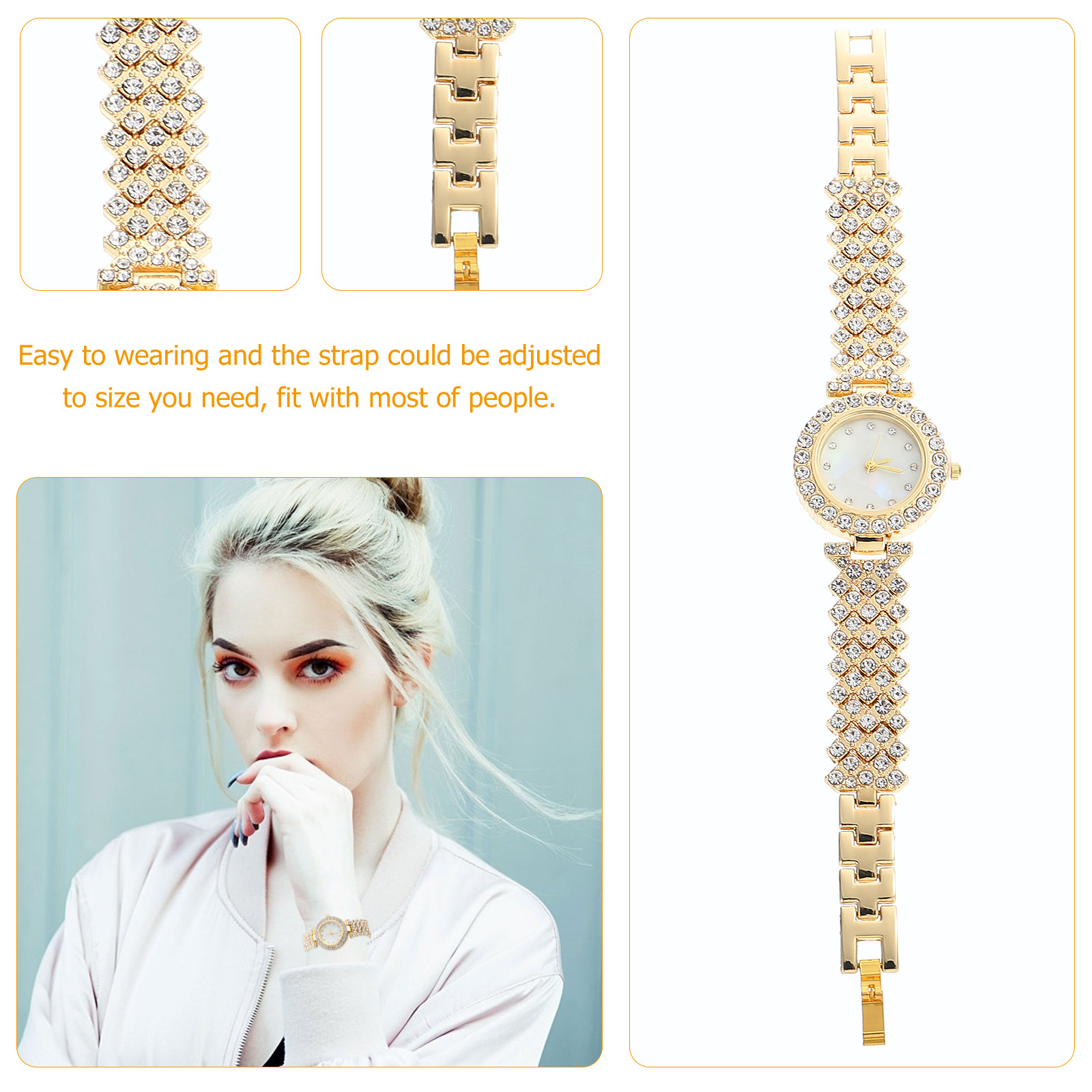 Shiny Golden Rhinestone Watch  - Women Formal Wear For Meeting review and price