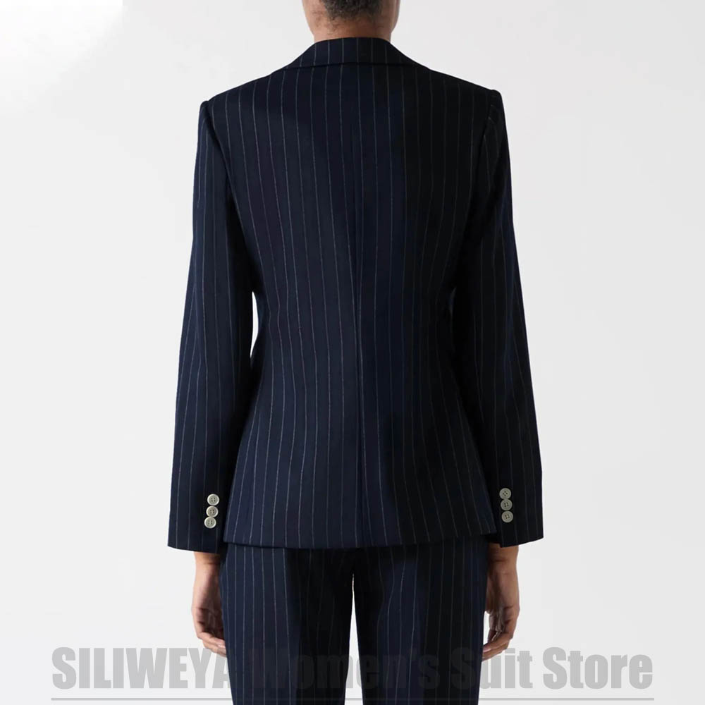 Women's Navy Blue Striped Suit - Women Formal Wear For Meeting review and price