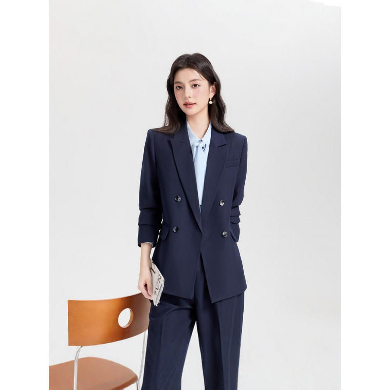 Navy blue double-breasted wome - Women Formal Wear Korean review and price