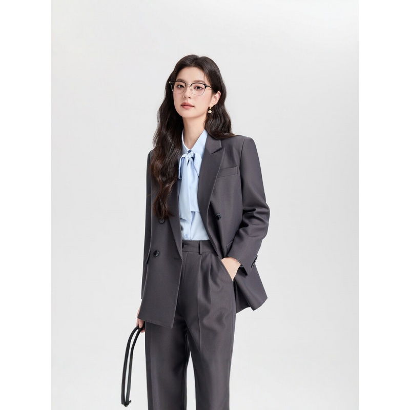Navy blue double-breasted wome - Women Formal Wear Korean review and price