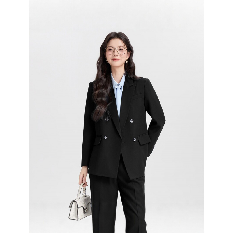 Navy blue double-breasted wome - Women Formal Wear Korean review and price