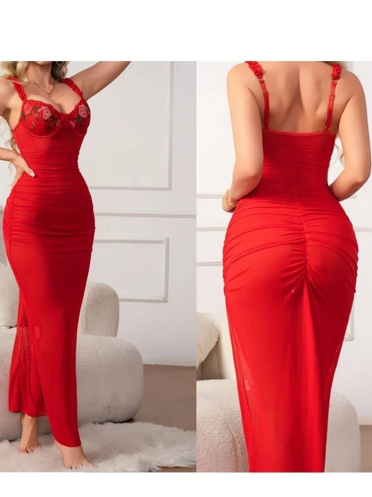 Red Ruched Dress With Strap Bo - Women Formal Wear H&M review and price