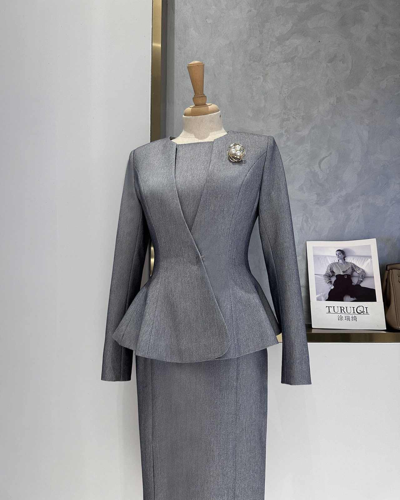 Elegant Grey Peplum Women Suit - Women Formal Wear For Conference review and price