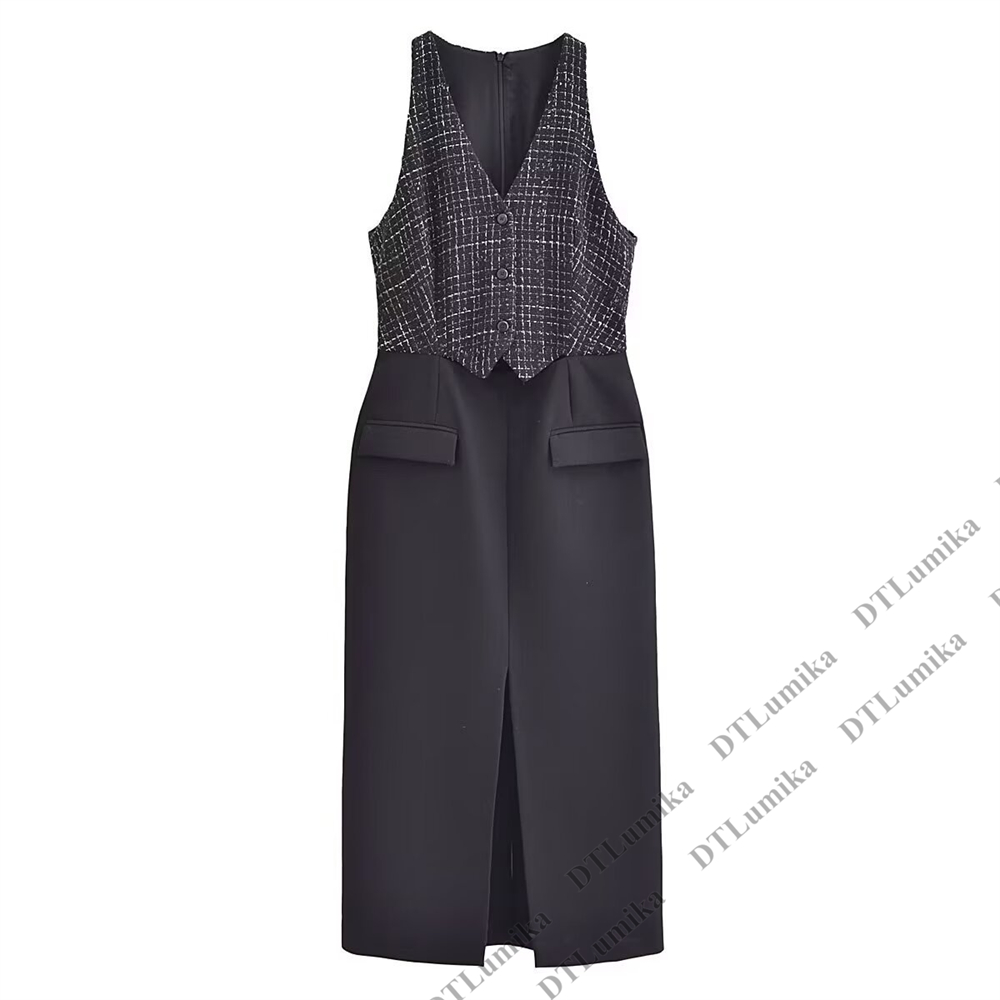 Tweed & Crepe Contrast Dress,  - Women Formal Wear Look review and price