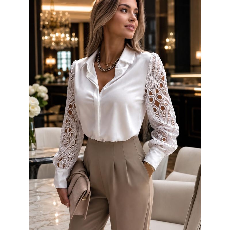 Women Button Down Satin Blouse - Women Formal Wear For Meeting review and price
